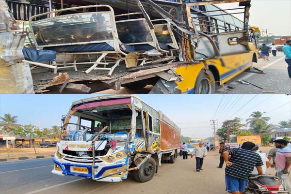 ನಿದ್ದೆ ಮಂಪರಿನಲ್ಲಿ ಶಾಲಾ ಬಸ್‌ಗೆ ಡಿಕ್ಕಿ ಹೊಡೆದ ಕ್ಯಾಂಟರ್‌ ಚಾಲಕ: ಭಯಾನಕ ಅಪಘಾತಕ್ಕೆ ಬೆಚ್ಚಿಬಿದ್ದ ದಕ್ಷಿಣ ಕನ್ನಡ