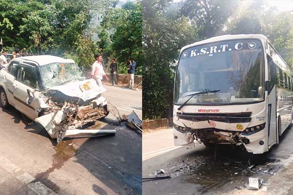 ಶಿರಾಡಿ ಬಳಿ ಕೆಎಸ್ಸಾರ್ಟಿಸಿ-ಕಾರು ನಡುವೆ ಭೀಕರ ಅಪಘಾತ: ಮೂವರ ದಾರುಣ ಸಾವು