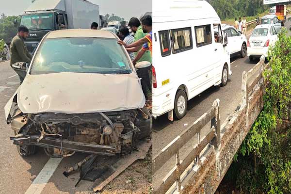 ಮಂಗಳೂರು-ಉಡುಪಿ ರಾಷ್ಟ್ರೀಯ ಹೆದ್ದಾರಿಯಲ್ಲಿ ಭೀಕರ ಅಪಘಾತ: ಸೇತುವೆ ತಡೆ ಬೇಲಿಗೆ ಡಿಕ್ಕಿ ಹೊಡೆದ ಕಾರು