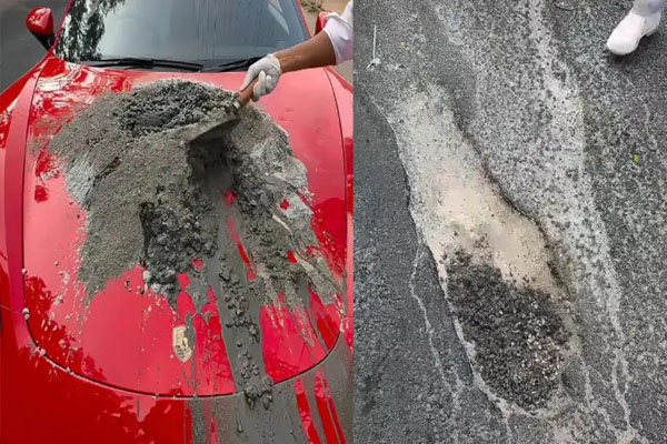 ಪೋರ್ಷೆ ಬಾನೆಟ್ ಮೇಲೆ ಸಿಮೆಂಟ್ ಕಲಸಿದ ಉದ್ಯಮಿ: ನಿಜವಾಗ್ಲೂ ಗುಂಡಿ ಮುಚ್ಚಿದ್ದಾ? ಮಾರ್ಕೆಟಿಂಗ್ ಗಿಮಿಕ್ಕಾ?