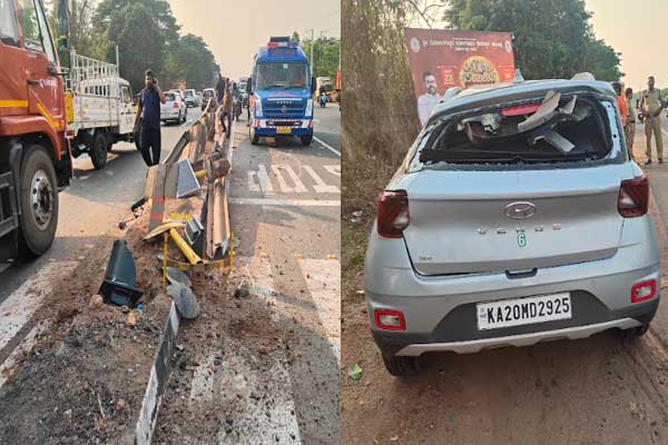 ಮಂಗಳೂರು-ಉಡುಪಿ ರಾಷ್ಟ್ರೀಯ ಹೆದ್ದಾರಿಯಲ್ಲಿ ಭೀಕರ ಅಪಘಾತ: ಕಾರು ಚಾಲಕ ಪವಾಡ ಸದೃಶ ಪಾರು