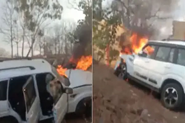 ಶಾಲೆ ಗೋಡೆಗೆ ಅಪ್ಪಳಿಸಿ ಹೊತ್ತಿ ಉರಿದ ಎಸ್‌ಯುವಿ: ಕೂದಲೆಳೆ ಅಂತರದಲ್ಲಿ ಪಾರಾದ ಶಾಸಕ