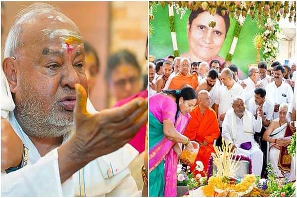 ಚೆನ್ನಮ್ಮನ ಉತ್ತರಕ್ರಿಯೆ: ಪತ್ನಿ ಸಮಾಧಿ ಮುಂದೆ ಕಣ್ಣೀರಿಟ್ಟ ಮಾಜಿ ಪ್ರಧಾನಿ ದೇವೇಗೌಡ