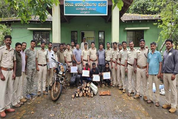 ಬೈಕ್‌ನಲ್ಲಿ ಶ್ರೀಗಂಧ ಸಾಗಿಸುತ್ತಿದ್ದ ಕಳ್ಳರ ಮೇಲೆ ಅರಣ್ಯ ಇಲಾಖೆ ದಾಳಿ: ನಾಲ್ವರು ಅರೆಸ್ಟ್